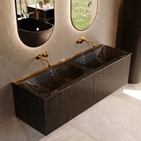 Mondiaz Kurve-dlux 140cm badmeubel shadow met 2 lades en wastafel stor small dubbel zonder kraangat lava