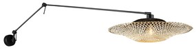 Wandlamp zwart met rotan kap 50 cm verstelbaar - Blitz