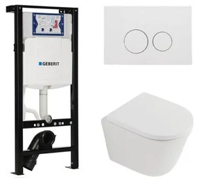 QeramiQ Dely Toiletset - 36.3x51.7cm - diepspoel - rimless - Geberit UP320 plieger inbouwreservoir - softclose toilet zitting 35 mm - mat witte bedieningsplaat - ronde knoppen - mat wit SW1026254/SW1000767/SW1381697/SW706190