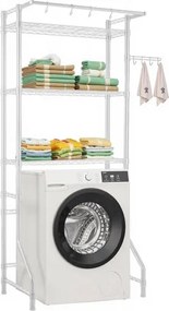 VEVOR Opbergrek boven wasmachine en droger, 3-laags droogrek met kledingstang en haken, verstelbare planken voor wasmachine met één laag, voor opslag en organisatie, wit