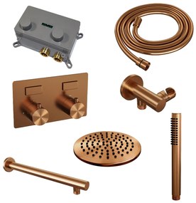 Brauer Copper Edition thermostatische inbouw regendouche met staafhanddouche, rechte muurarm en hoofddouche 20cm set 49 koper geborsteld PVD