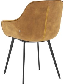 Goossens Basic Eetkamerstoel Ebi geel velvet stof met armleuning, elegant chic