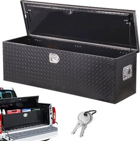 VEVOR Aluminium gereedschapskist voor op de laadbak van een vrachtwagen met zijhandgreep en afsluitbare sleutels, opbergkist voor aanhangwagen, pick-up, camper (1244.6x381x381 mm) Zwart