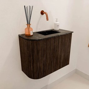 Mondiaz Joya DLux 50cm toiletmeubel ronding links walnut met wastafel faye rechts zonder kraangat lava