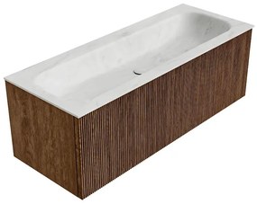 Mondiaz Kurve-dlux 120cm badmeubel walnut met 1 lade en wastafel big large midden 2 kraangaten opalo