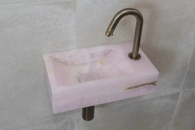 Saniclear Pink Onyx fonteinset met gebogen kraan in verouderd messing