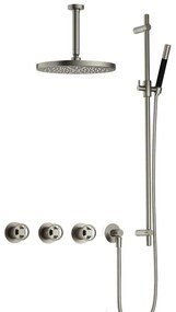 Hotbath Cobber IBSW70 Regendoucheset inbouw - 15cm plafondarm - 30cm ronde hoofddouche - staafhanddouche - glijstang - Geborsteld nikkel IBSW70GN257
