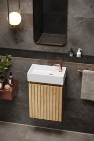 Fontana Alaska toiletmeubel ribbelfront warm eiken 40x22cm met solid surface fontein rechts