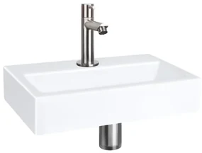 Differnz Flat fonteinset - 38x24x8cm - Rechthoek - 1 kraangat - Recht matte chromen kraan - Keramiek Wit 38.400.03