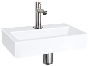 Differnz Flat fonteinset - 38x24x8cm - Rechthoek - 1 kraangat - Recht matte chromen kraan - Keramiek Wit SW21912/SW538305/SW543205/SW696217