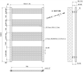 Eastbrook Wendover handdoekradiator 75x120cm 796W zwart mat