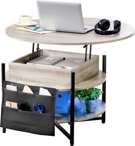 VEVOR salontafel met opklapbaar blad, ronde salontafel van 35,3 inch met extra opbergvakken, opvouwbare salontafel voor de woonkamer, wit