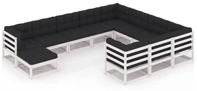 vidaXL 11-delige Loungeset met kussens massief grenenhout wit