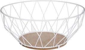 5Five Fruitmand Rhombus - D28 cm - Metaal Wit met Hout