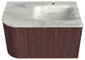 Mondiaz Kurve-dlux 75cm badmeubel ronding links ruby met 1 lade en deur en wastafel grunne kraangat rechts opalo