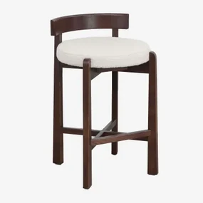 Pakket Van 4 Hoge Krukken In Eikenhout En Manila-bekleding Donker Hout & ↑65 Cm & Bouclé Wit - Sklum