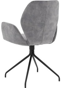 Goossens Eetkamerstoel Hera grijs velvet stof met armleuning, modern design