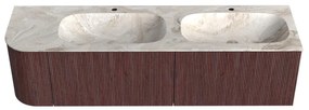 Mondiaz Kurve-dlux 165cm badmeubel ronding links ruby met 2 lades en 1 deur en wastafel stor small dubbel/rechts 2 kraangaten frappe