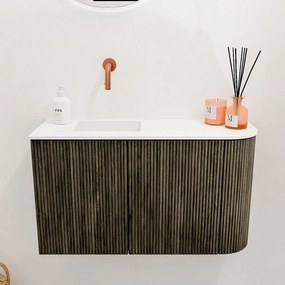 Mondiaz Joya 70cm toiletmeubel ronding rechts shadow met wastafel faye links zonder kraangat talc
