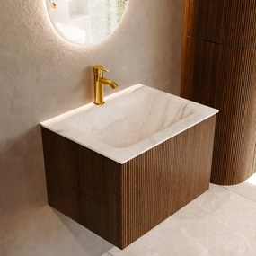 Mondiaz Kurve-dlux 60cm badmeubel dusk met 1 lade en wastafel cloud midden 1 kraangat opalo