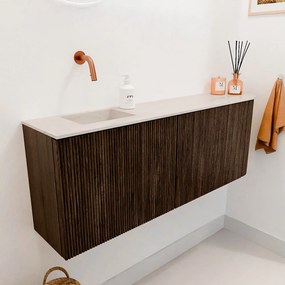 Mondiaz Joya DLux 110cm toiletmeubel ronding rechts walnut met wastafel faye links zonder kraangat meli