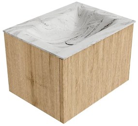 Mondiaz Kurve-dlux 60cm badmeubel oak met 1 lade en wastafel cloud midden zonder kraangat glace