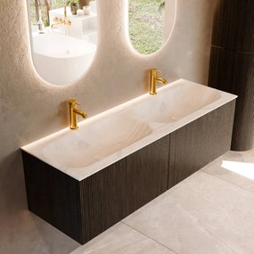 Mondiaz Kurve-dlux 140cm badmeubel shadow met 2 lades en wastafel stor small dubbel 2 kraangaten ostra