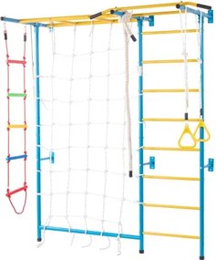 VEVOR Wandrek Gymnastiek Wandklimrek voor Peuters, 7-in-1 Klimspeelset met Zweedse Ladder van Koolstofstaal, Optrekstang &amp; Touwladder &amp; Gymnastiekringen Draagvermogen 100 kg Meerkleurig