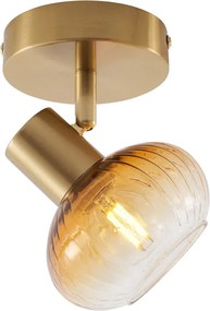 Moderne plafondspot goud met amber glas rond - Teddy