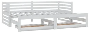vidaXL Slaapbank uitschuifbaar massief grenenhout wit 2x(90x200) cm