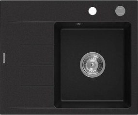 Mexen Ben granieten spoelbak met 1 bak en afdruiprek, rechts 600 x 500 mm, zwart, chromen sifon - 6523605000-77