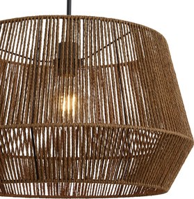 Hanglamp zwart met bruine papieren touw kap 50/50/30 - Combi 1