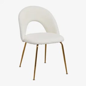 Set Van 2 Gestoffeerde Eetkamerstoelen Glorys Goud & Chenille White & Teddystof - Sklum