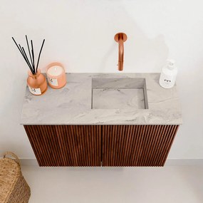 Mondiaz Joya DLux 60cm toiletmeubel ruby met wastafel faye rechts zonder kraangat glace