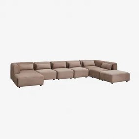 6-delige Modulaire Linker Chaise Longue Bank Met Poef Fogler Corduroy Kameelbruin - Sklum