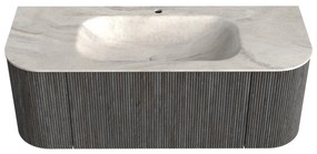 Mondiaz Kurve-dlux 120cm badmeubel ronding links/rechts shadow met 1 lade en 2 deuren en wastafel big small midden 1 kraangat ostra