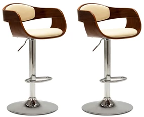 vidaXL Barstoelen 2 st gebogen hout en kunstleer crème