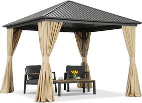 Metalen tuinhuisje Sardinia 4x4 met gordijnen Garden Point beige