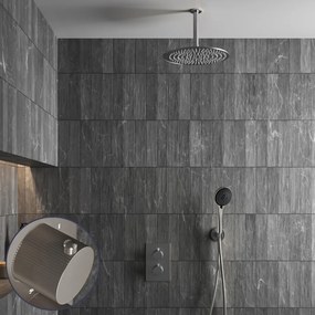 Saniclear Exclusive Stripes inbouw regendouche met 20cm hoofddouche, plafondarm en 3 standen handdouche RVS