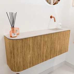 Mondiaz Joya DLux 100cm toiletmeubel ronding links oak met wastafel faye rechts zonder kraangat meli