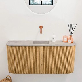 Mondiaz Joya DLux 95cm toiletmeubel ronding links/rechts oak met wastafel faye midden zonder kraangat glace
