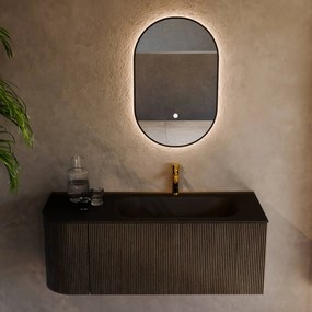 Mondiaz Kurve 115cm badmeubel ronding links shadow met 1 lade en deur en wastafel big small kraangat rechts urban