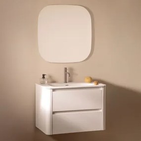 Egerton Houten Badkamermeubelset Met Geïntegreerde Wastafel Wit & Vierkant Led En Anticondens 75x75 Cm Tobie & Bruin - Mokka ↑20 - Sklum