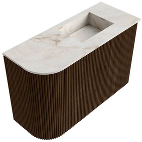 Mondiaz Joya DLux 60cm toiletmeubel ronding links walnut met wastafel faye rechts 1 kraangat frappe