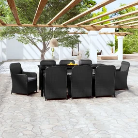 vidaXL 9-delige Tuinset met kussens zwart