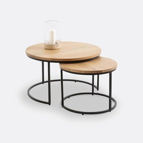 Set van 2 eiken nesting salontafels, Hiba