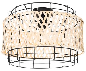 Oosterse plafondlamp zwart met bamboe - Irena