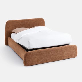 Opbergbed met opklapbare lattenbodem, chenille-stof, STEEN