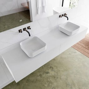 Zaro Lagom volledig naadloos solid surface onderkast met topblad 200cm mat wit met 2 lades Push tot open. Compleet met solid surface opzetkom met 0 kraangat(en)