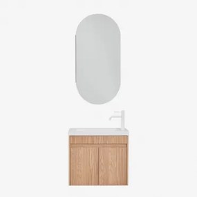 Narek Zwevend Houten Badkamermeubelset Met Geïntegreerde Wastafel Ovaal Met Opbergruimte 45x90 Cm Abner & Ash Brown & Wit ↑20 Cm Met Aftapkraan Zonder